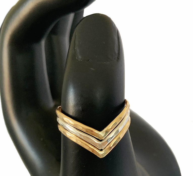 Triple Chevron Mixed Metals Hammered Ring