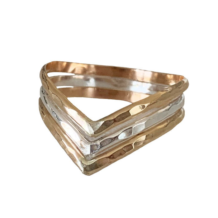 Triple Chevron Mixed Metals Hammered Ring