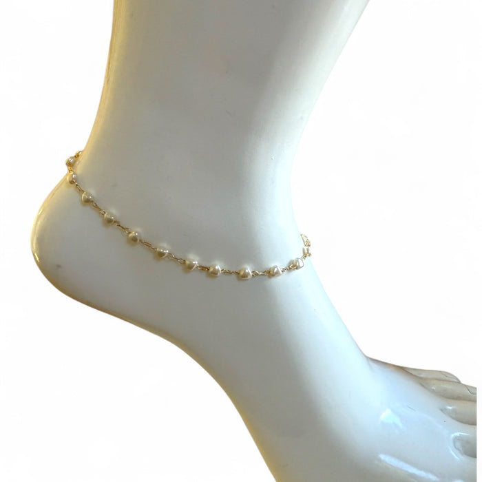 Heart Pearl Chain 18k Gold Fill Anklet - 3 Pack