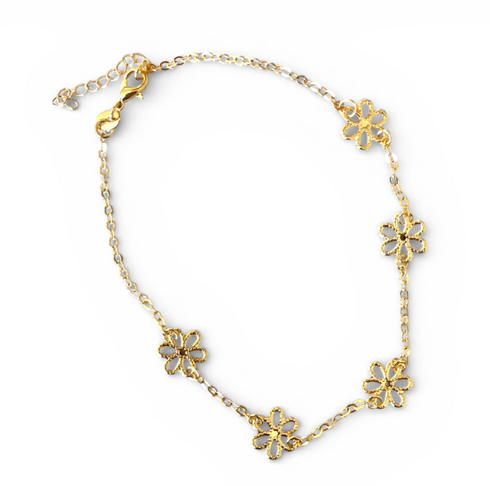 Flower Power Gold or Silver Anklet - 3 Pack