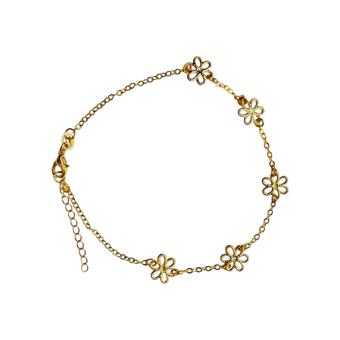 Flower Power Gold or Silver Anklet - 3 Pack