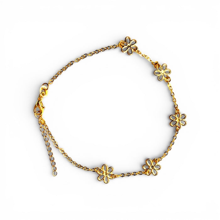 Flower Power Gold or Silver Anklet - 3 Pack