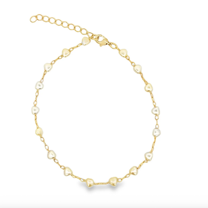 Heart Pearl Chain 18k Gold Fill Anklet - 3 Pack