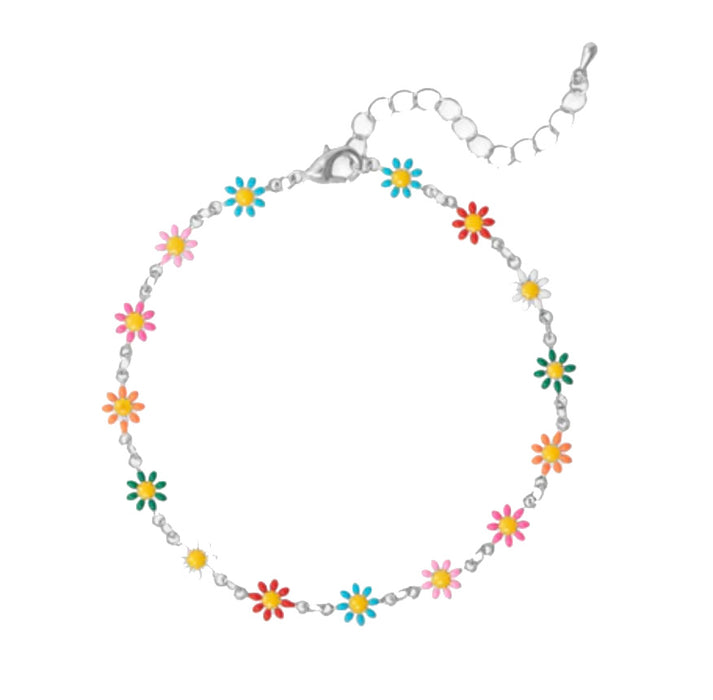 Multi-Color Enamel Flower Fashion Anklet - 3 Pack