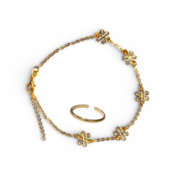 Flower Power Gold or Silver Anklet - 3 Pack