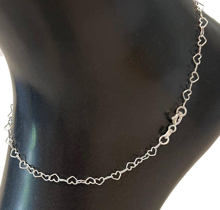 Heart Chain Sterling Anklet - 3 Pack