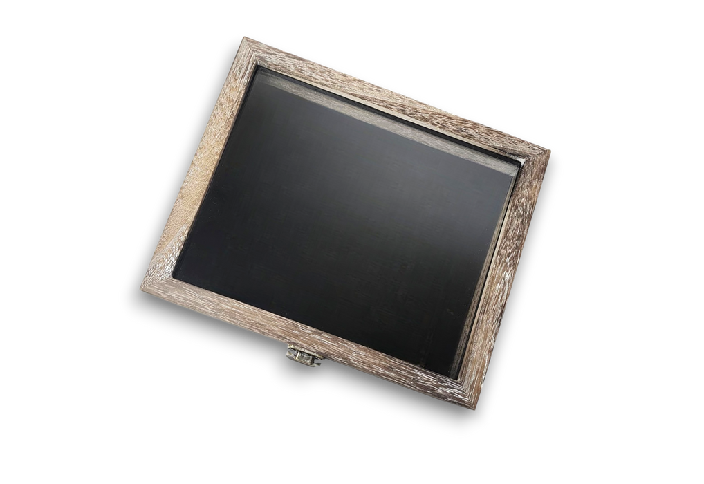 Glass Top Display Case Beachy Wood w/ Ring Insert