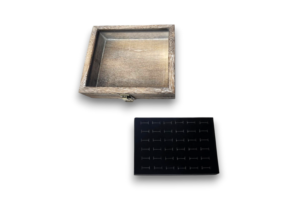 Glass Top Display Case Beachy Wood w/ Ring Insert