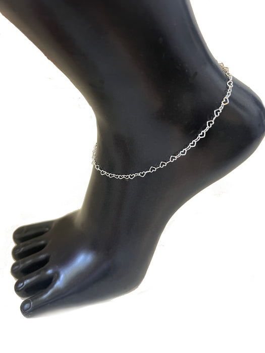 Heart Chain Sterling Anklet - 3 Pack