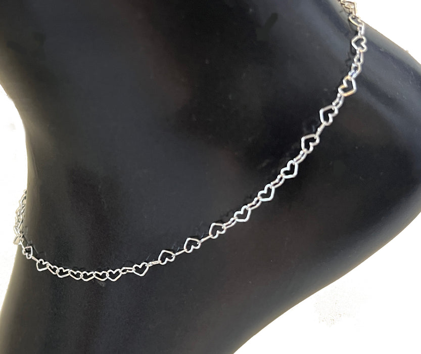 Heart Chain Sterling Anklet - 3 Pack