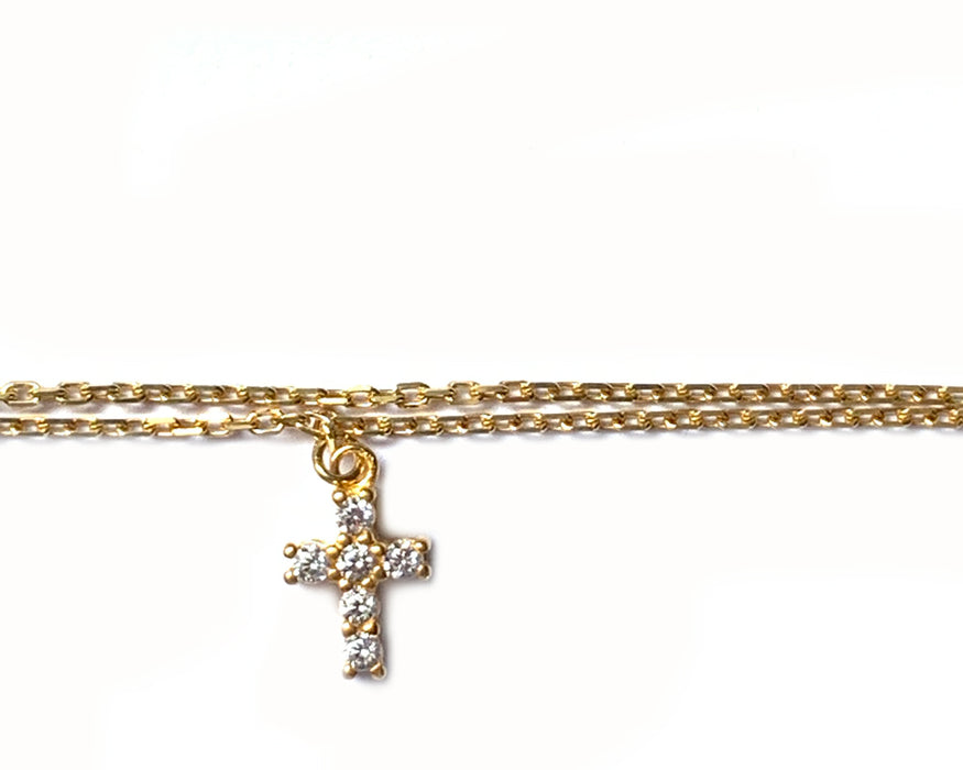 CZ Cross Charm Gold or Silver Anklet - 3 Pack