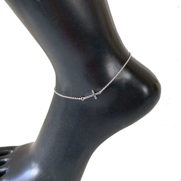 Sideways Cross Sterling Anklet - 3 Pack